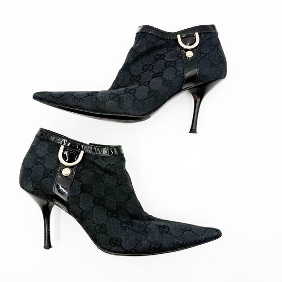Gucci GG Canvas Pointed Toe Ankle Boots Heels Size 8 - Picture 9 of 15